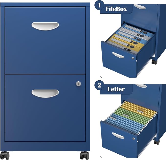 SteeLoong 2 Drawer File Cabinet,Metal Mobile File Cabinet with Lock Blue | Filing Cabinet with Wheel,Vertical File Cabinet for Home Office,Under Desk Rolling File Cabinets for Hanging Letter/A4