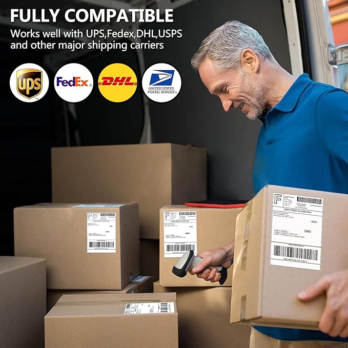 FungLam 4 Rolls 4x6 Direct Thermal Shipping Labels, 250 Labels Per Roll, 1" Core, Perforated, White Mailing Postage Shipping Label Compatible with Zebra 2844 ZP-450 ZP-500
