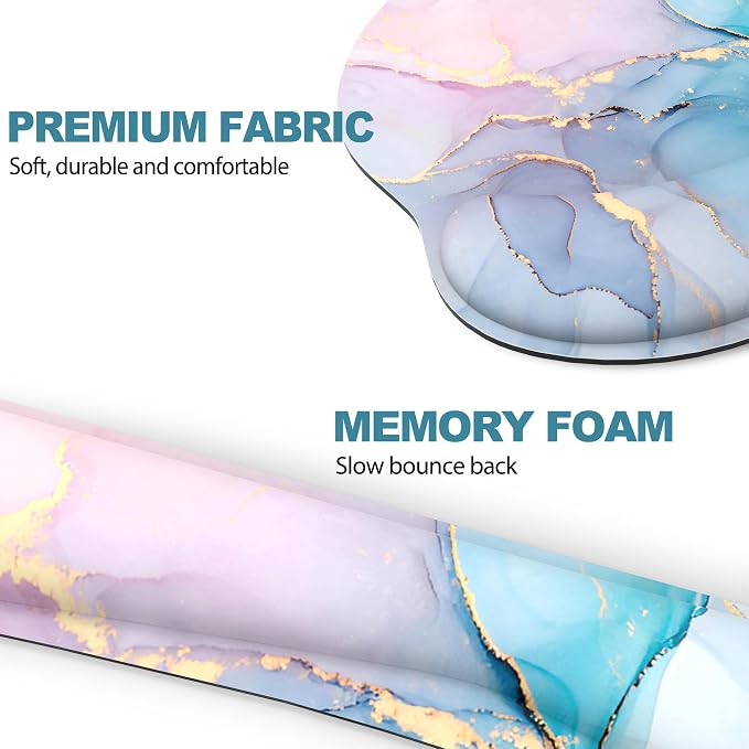 Ergonomic Mouse Pad with Wrist Rest and Keyboard Wrist Rest, Mousepad | Memory Foam Wrist Rest for Computer Keyboard, Pain Relief, Non-Slip Base, Mouse Pad Wrist Support for Gaming, Blue Marble