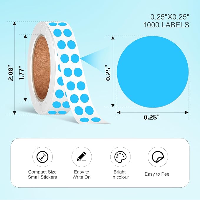 1/4 Inch Dot Stickers, Small Round Sticker, 1000 Dot Label Stickers | 0.25 Inch Dot Stickers, Circle Sticker Labels, Sticker Dots for Office and Marking, Small Round Stickers for Labeling