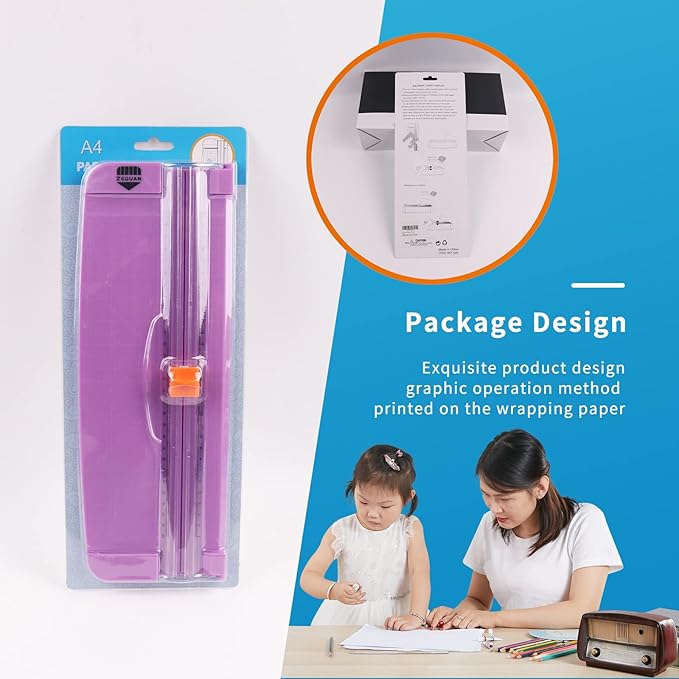 ZEQUAN A4 Portable Precision Paper Trimmer, Craft Paper Cutter for Photos, Labels, Scrapbooking, Cardstock, Laminated Paper, Origami & DIY Projects