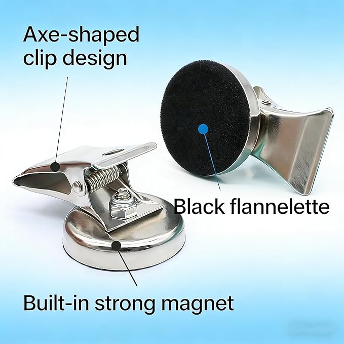 10 Pcs Strong Stainless Steel Magnetic Clips, Silver, 1 Inch (25 mm) Clip with 1.25 Inch Bottom for Refrigerator, Whiteboard, Office Supplies & Photo Displays