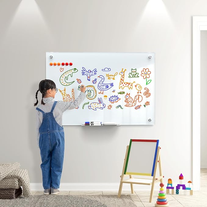 MaxGear 36" x 24" Glass Whiteboard Wall Mounted for Office Home Classroom | Magnetic Glass Dry Erase Board, Tempered Glass, Steel Backed, Non-Porous Surface, Frameless Design, Hardware Included