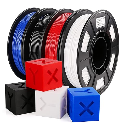 AMOLEN PETG Filament 1.75mm,PETG 3D Printer Filament Bundle,Black,White,Red,Blue Filament,3D Printing Filament Bundle,250g X 4 Spools 4 Colors Multi Color Bundle