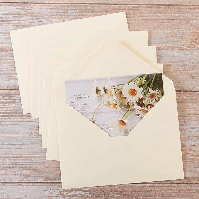 100 Pieces A7 Envelopes Colorful 5x7 Envelopes for Greeting Cards, Birthday, Weddings, Baby Shower Invitation Cards (Cream Color, 5.24 x 7.24 Inches)