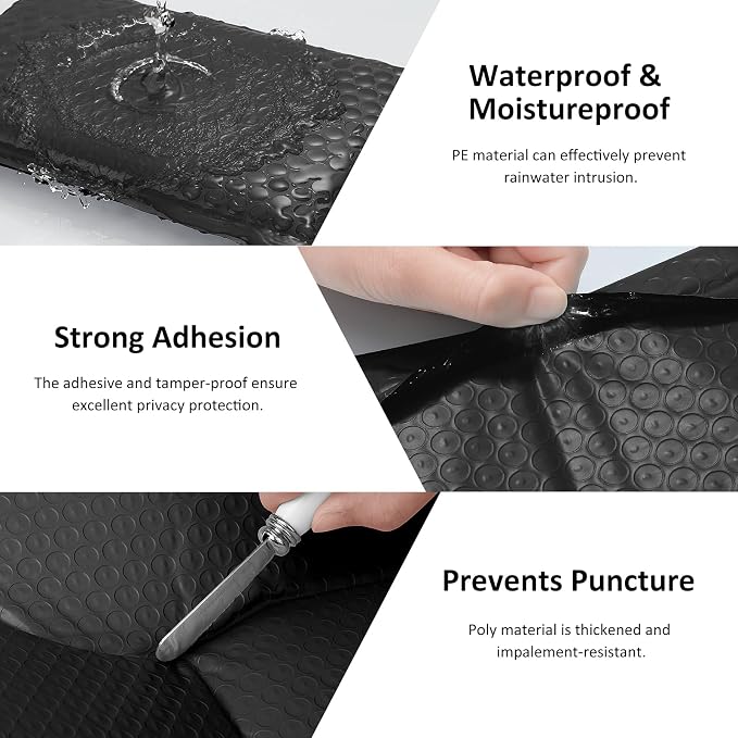 Famagic Bubble Mailers 6x10 Inches 100pc Black Shipping Bags Self Seal Adhesive Padded Envelopes Mailing Bags for Small Business Usable Size 6x9" Small Bubble Poly Mailers Bags