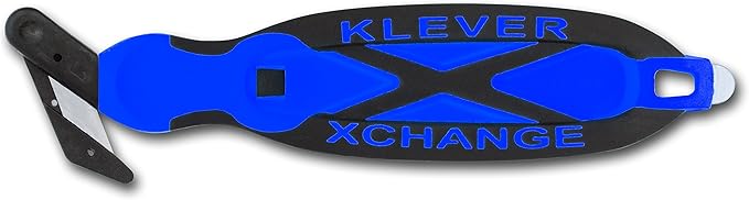 Klever XChange, Box Cutter, Safety Cutter, Utility Knife, Safety Knife, Replaceable Head Perfect For Cutting Double Wall Cardboard or Other Thick Material (Blue)