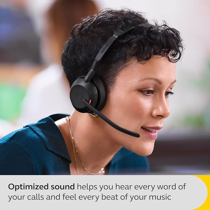 Jabra Evolve2 55 Stereo Wireless Headset with ANC, Black | AirComfort Headband for All-Day Comfort, Noise-Cancelling Mics, Active Noise Cancellation, Works with Zoom and Google Meet