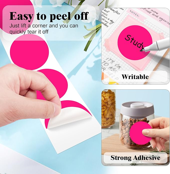 PARLAIM 2 Inch Round Adhesive Color-Code Dot Stickers,4Rolls/2000 per Rolls dots Label Dispenser Box, Circle Stickers Label Inch Coding Labels (Fluorescent Pink)