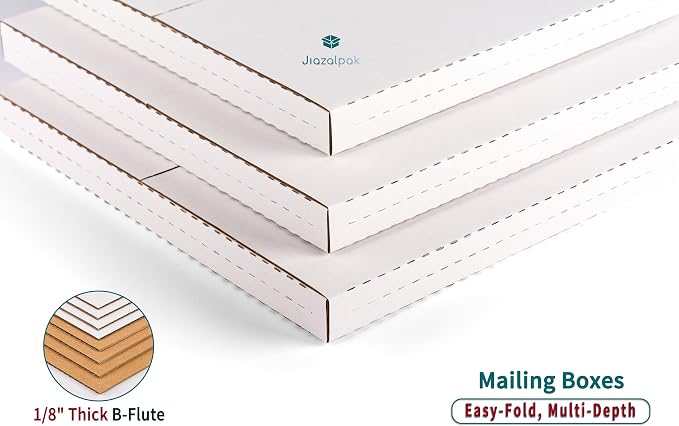 9x6x1 Inch Shipping Boxes for DVDs, CDs, Books Mailing, 25 Pack | Multi-Depth, Easy-Fold, Corrugated Cardboard, Includes Fragile Stickers, Brown