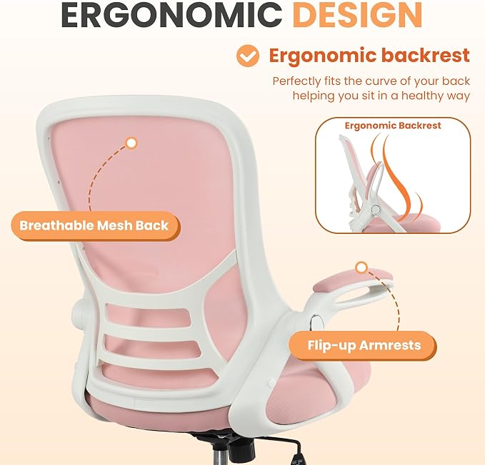 Drafting Chair Tall Office, Ergonomic Standing Desk Stool Adjustable Big and Tall Drafting Office Chair with Flip-Up Armrests, Mesh, Pink