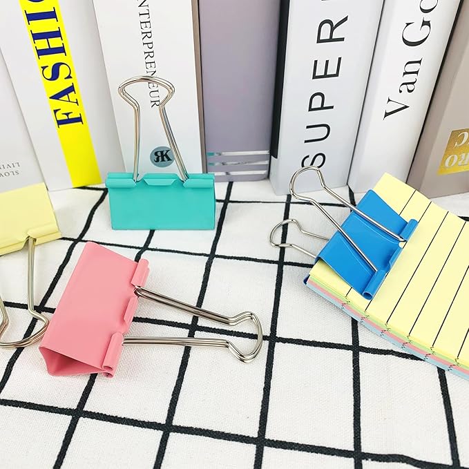 Extra Large 2-Inch Colored Binder Clips, 24-Pack (Pink, Blue, Green, Yellow)