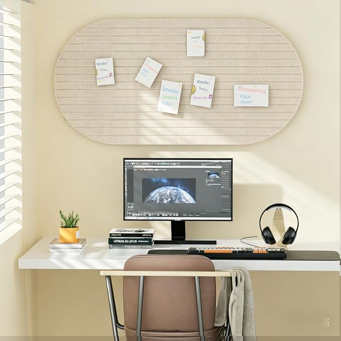 Felt Bulletin Board 47" x 24", Cork Board Alternative with 30 Push Pins | 4 Customizable Modular Decorative Felt Pin Board, Vision Board for Office Home Bedroom Wall Decor, Photo Picture Display