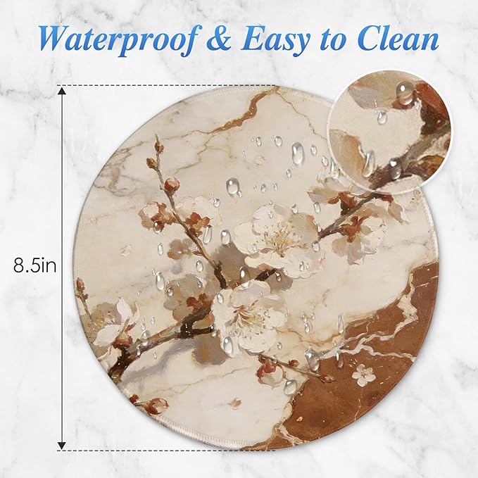 Round Mouse pad, high-end Texture, Sewn Edge Design, Anti-Slip Rubber Base. 8.6 x 8.6 inches (Marble Petals)