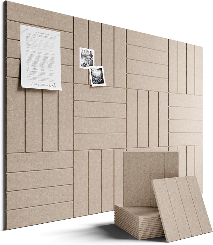 Fluxynara Felt Bulletin Board & Cork Board Alternative, Taupe | 48" x 36" Pin board, Removable Adhesive Tabs, Easy Install Without Wall Damage, For Home Office Decor