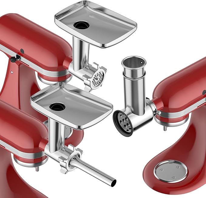 Meat Grinder & Stainless Steel Slicer Shredder Attachment for Kitchenaid Stand Mixer - Sausage Stuffer, Food Slicer, Shredder, Cheese Grater & Salad Maker by Cofun