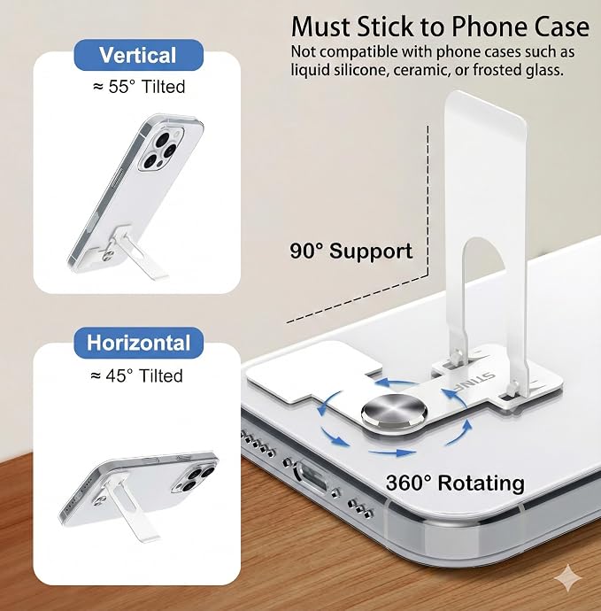Phone Slim Stand Thin Kickstand for iPhone Phone Case (White 2-Pack) | Ultra Thin Vertical Horizontal Universal Steel Metal Stable Mount Attachable Pocket Friendly Phone Holder for Phone Case