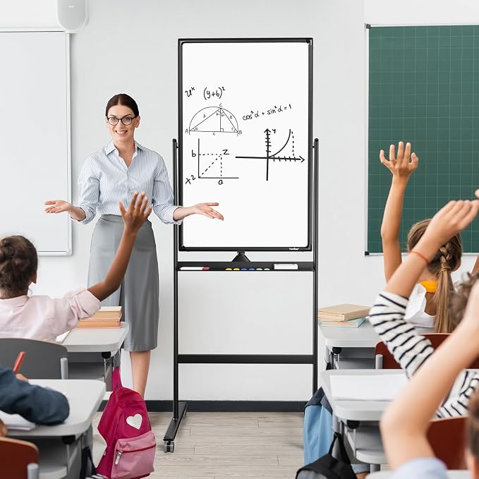 Rolling Whiteboard 40”x24” Standing White Board Dry Erase Board on Wheels | Height Adjustable, Magnetic Surface, Dry Erase, With Stand, Ideal for Classroom, Office, School, Home, Homeschooling, Teacher