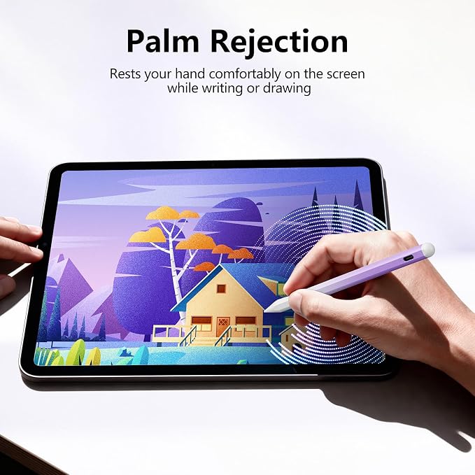 Stylus Pen for iPad 6-11th Gen 2X Fast Charge, Palm Rejection-White Purple | Tilt Sensitivity, USB-C Charge, Compatible with 2018-2026 Apple Pencil iPad Pro 11/12.9/13, Air 3/4/5/M2/M3/M4, mini 5/6/7