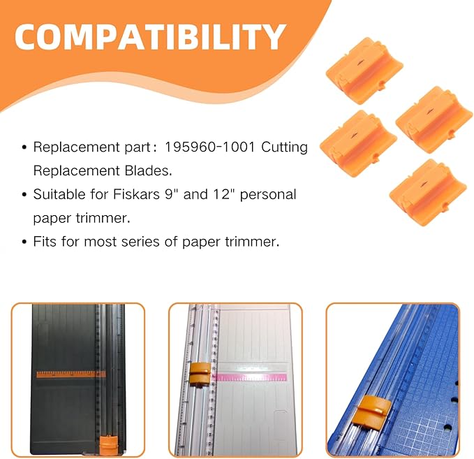 4-Pack Paper Trimmer Blades 195960-1001 Replacement for Fiskars Personal Trimmer - Style G Paper Cutter Blades for 9" and 12" Paper Cutter, Ideal for Scrapbooking, Sewing & Craft Projects