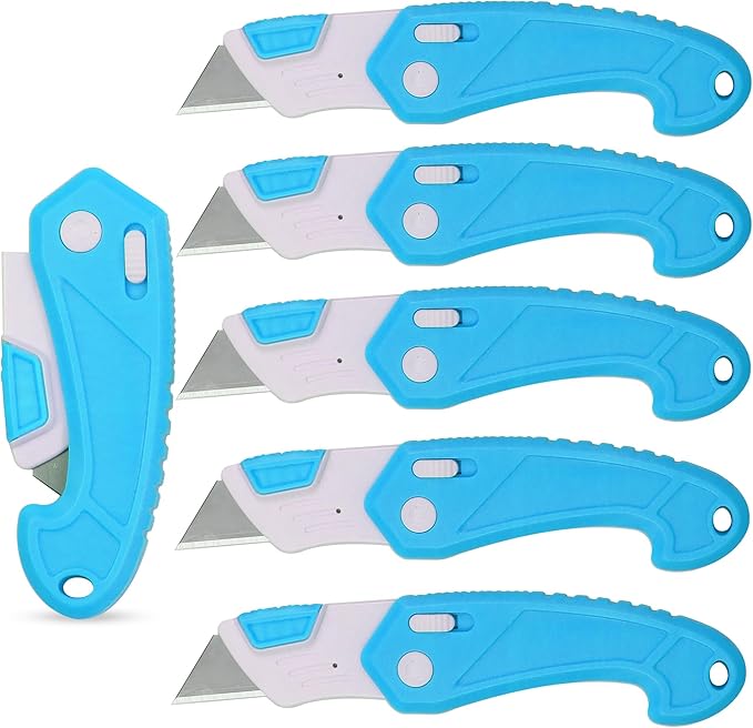 Lightweight Strong ABS Plastic Folding Utility Box Cutter (Bright Blue, 6)