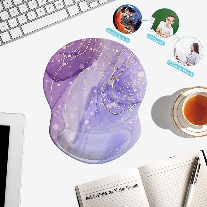 Mouse Pad with Wrist Support, Non Slip Mousepad Wrist Rest for Office, Computer, Laptop & Mac-Comfortable & Lightweight Ergonomic Support Mouse Mat(DL-Purple Fashion Marble-4)
