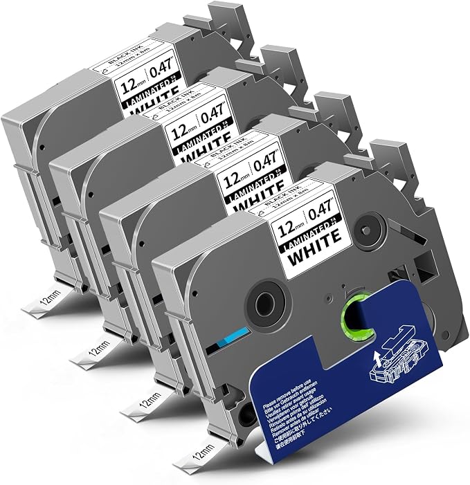 4-Pack TZe-231 Replacement for P Touch Label Tape 12mm 0.47 | TZ Tape 12mm .47 Laminated White TZe231 TZ-231 Compatible for Brother Label Maker PT-D220 D210 D400 1280 D600, 1/2" x 26.2'