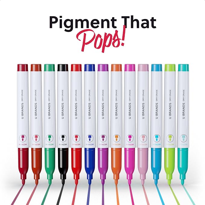 U Brands Dry Erase Markers Medium Tip Set, 21 Pack, Assorted Colors, Whiteboard Pens with Medium Point and Built In Eraser Caps, Low Odor Ink, Dry Erase Markers For Classroom, Office, Or Home