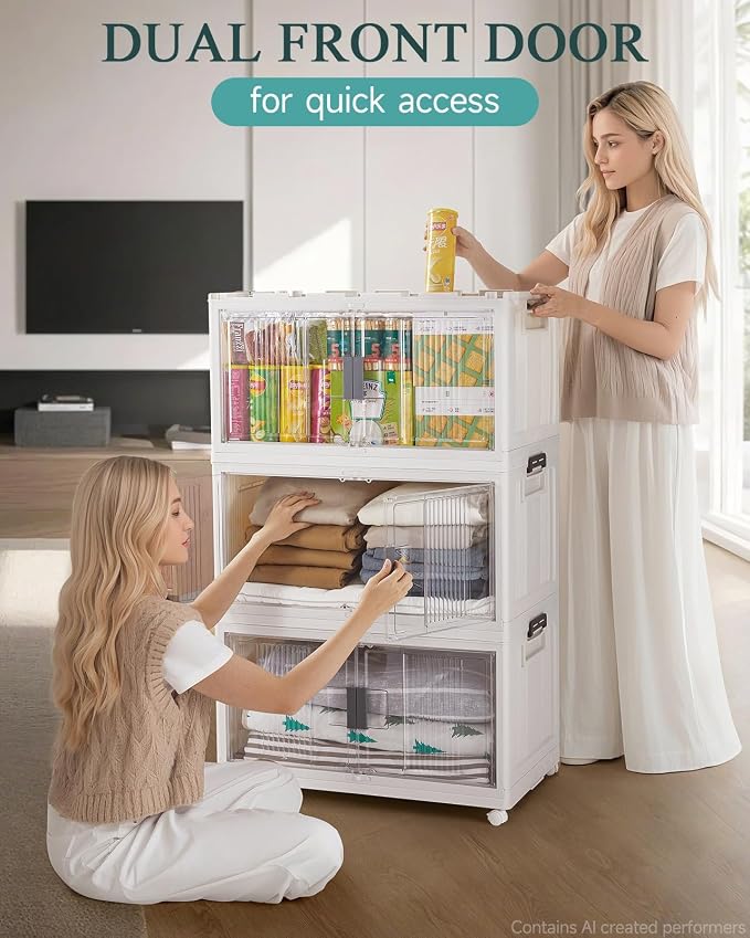 OlarHike 97QT Storage Bins with Lids for Closet, Garage, Shelves, 5 Pack | Multi-Lid, Lockable, Large Capacity, Doors & Wheels, Foldable Containers, Stackable Organizer, Plastic Drawers, School, Dorm