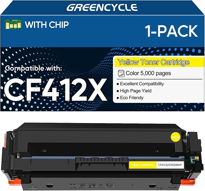 greencycle 1 Pack Compatible Toner Cartridge Replacement for HP 410A 410X CF412X Yellow Toner Works on Color Laser Jet Pro M452dn M452dw M452nw M477fdn M477fdw M477fnw M377dw Printer