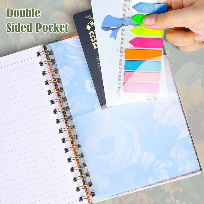 Spiral Notebook, A5 Lined Journal for Women, Hardcover Spiral Journal with 2 Pockets, College Ruled Notebooks, Cute Notebook for Office, School Supplies, Gifts (160 Pages, 6.3" x 8.46", Plum Bossom)