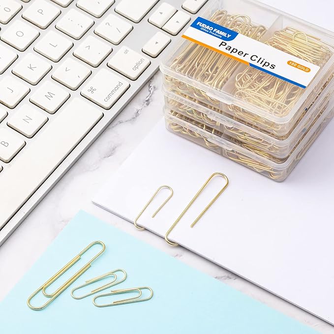 Paper Clips Assorted Sizes, Large PaperClips, Small PaperClips, Paper Clip, 300 Gold Paper Clips, (3 Boxes of 100 Each)