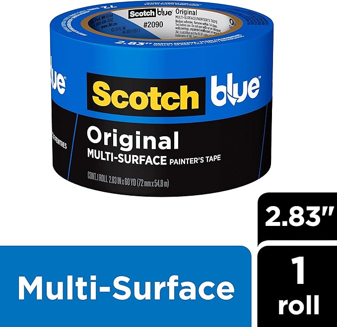 ScotchBlue Original Multi-Surface Painters Tape, 3 Inch Wide (2.83 In. x 60 Yds) 1 Roll, Blue Paint Tape Protects Surfaces and Removes Easily, Masking Tapes for Indoor and Outdoor Use (2090-72NC)