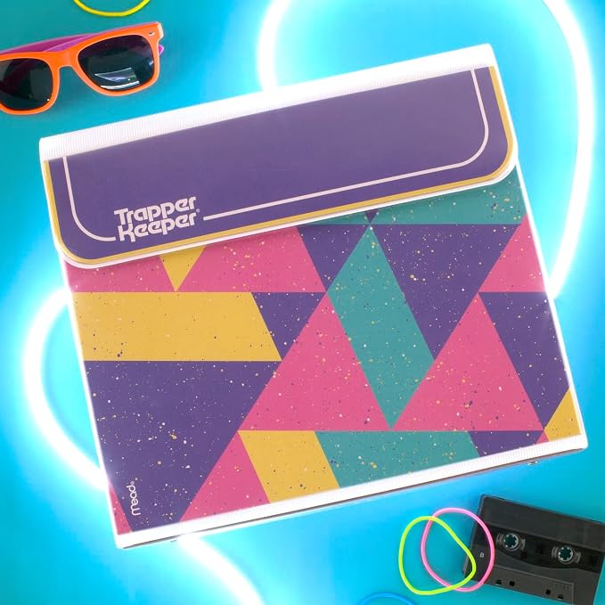 Mead Trapper Keeper Binder, Retro Design, 1 Inch Binder with Folders and Pockets, Holds 8-1/2" x 11" Paper, Colorblock (260038FN-ECM)(Pack of 6)