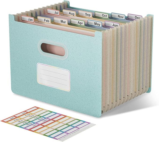 EcoStash 12 Pockets Accordion File Organizer, Upright & Open Top | Wheat Straw, 100% BPA Free, Monthly Bill Receipt Organizer, Letter/A4 Size for School Home Office Hospital - Sky Blue