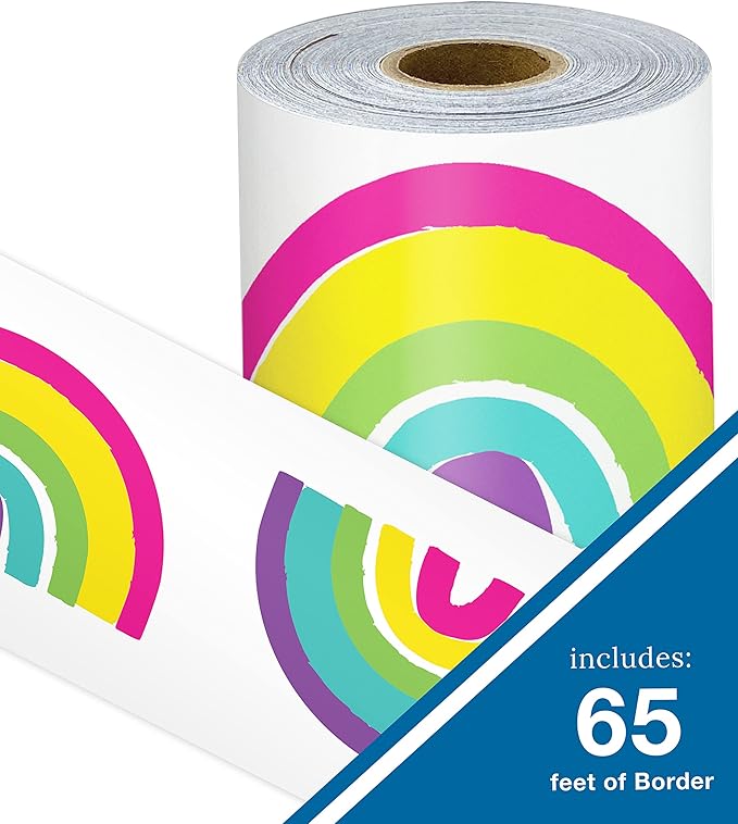 Carson Dellosa Kind Vibes 65Ft of Rainbow Bulletin Board Borders, 1 Roll of Boho Trim for Rolling Whiteboard, Cork and Posterboard, Party, Spring Decorations, and Classroom Decor