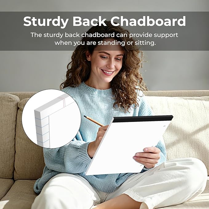 Legal Pads 8.5x11, 50 Sheets/Pack,12 Pack,3-Hole Punch & Perforated Writing Pads, Wide Ruled White Lined Paper, Notebook 8.5x11.75, Notepads 8.5x11 for Business, School and Office Supplies