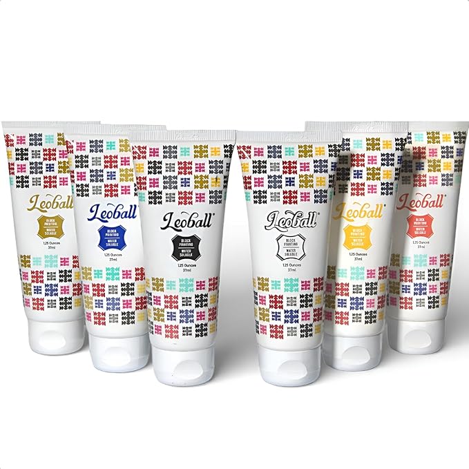 Leoball® Water-Soluble Block Printing Ink Starter Set, 6 Bold Colors with Satin Finish, 1.25-Ounce Tubes