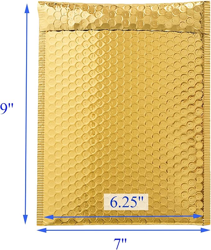 HOSL Metallic Padded Bubble Mailers shipping envelopes (Gold, 20Pack 6.25"(W) x 9"(L) (Inner))