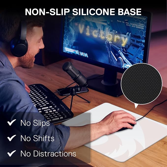 Redragon PG1M Glass Mouse Pad - Ultra-Smooth Precision Surface with Non-Slip Base, Easy to Clean, Hard Mousepad for Gaming - 13 x 13 x 0.15 inches, White