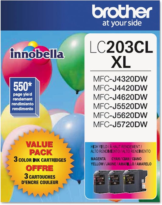 Brother Genuine High Yield Color Ink Cartridge, LC2033PKS, Replacement Color Ink Three Pack, Includes 1 Cartridge Each of Cyan, Magenta & Yellow, Page Yield Up To 550 Pages, Amazon Dash Replenishment Cartridge, LC203