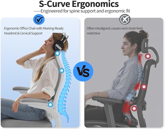 TRALT Office Chair Ergonomic Desk Chair - Gaming Chair with Lumbar Support | 330 LBS Home Office Desk Chairs , Reading Chair with Flip-up Armrests, Comfortable Computer Chairs (1, Grey)