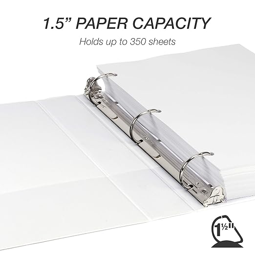 Samsill Durable 1.5 inch 3 Ring Binder, D Ring Binder, 100% Recycled Chipboard, White