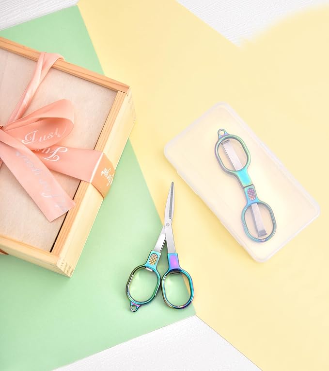 Zicolu Folding Travel Scissors Safety, Small TSA-Compliant and Portable with Case, Pocket Foldable Stainless Steel Retractable Cutters, Mini Craft Scissors for Home, Outdoor and Office Use