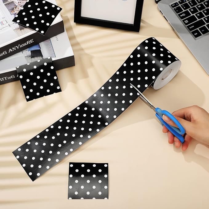 Zonon 65 Feet Bulletin Board Borders Black White Polka Dots, 2 Rolls | Straight Edge Trim Ideal for Classroom, Teacher Supplies Back to School, Decorative Display, Rolled Design Easy Use