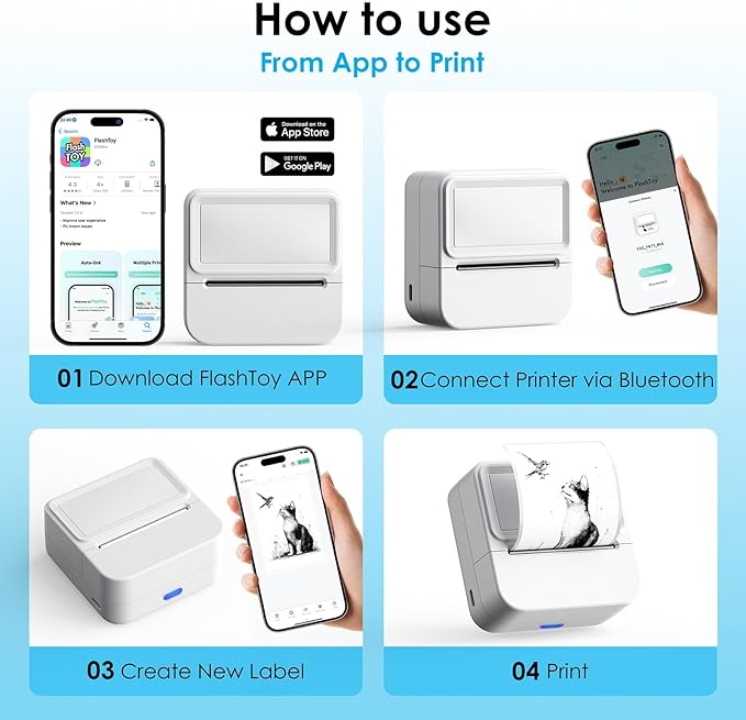 Bluetooth Sticker Printer with 1 Roll of Sticker Paper, Y2C Mini Sticker Maker Machine, Pocket Thermal Label Maker Machine with Tape for DIY, Notes, Label Ideal Gift for Kids&Student, White