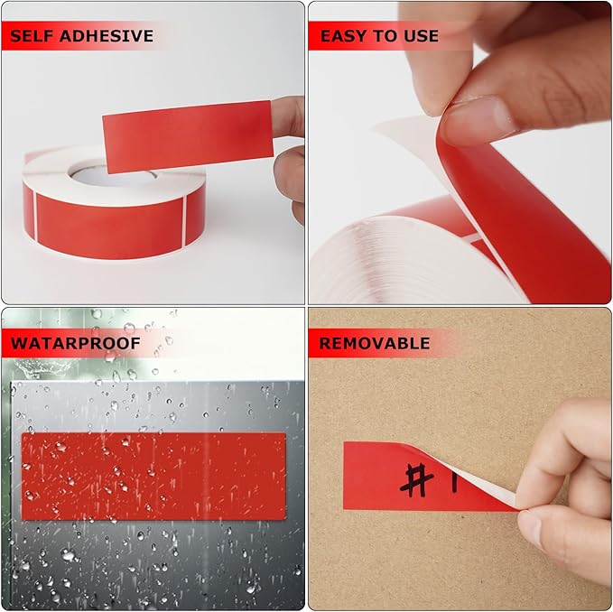 Red Rectangle Stickers 3 x 1 Inch Color Coding Labels Vinyl Roll Self-Adhesive Waterproof Removable 500 PCS