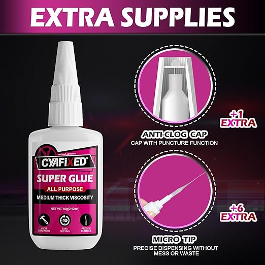 Medium-Thick Super Glue for Wood Plastic Ceramic, 56.8 Gram (2oz) All Purpose Clear Cyanoacrylate Adhesive, Heavy Duty CA Glue for 3D Printing PLA Model Shoe Aquarium Leather Glass Rubber Craft