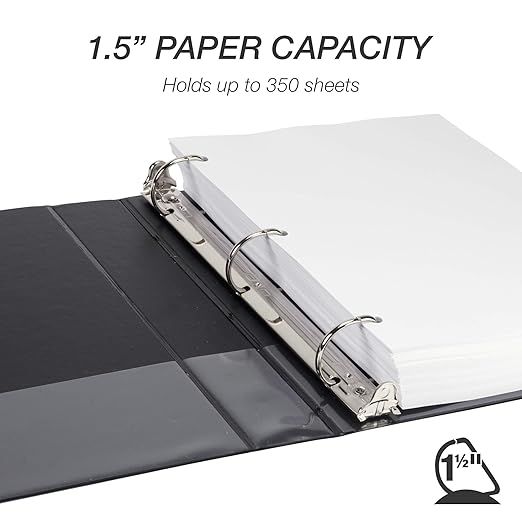 Samsill Durable 1.5 inch 3 Ring Binder, D Ring Binder, 100% Recycled Chipboard, Black