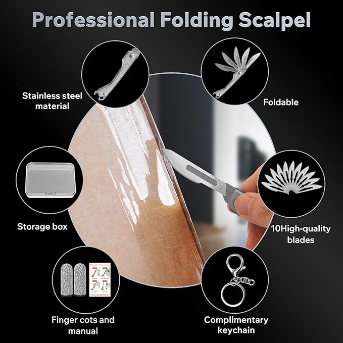 Folding Scalpel Knife, Pocket Keychain Knife for Men, EDC Utility Knives with Bottle Opener, Surgical Knives with 10pcs Replaceable Blades